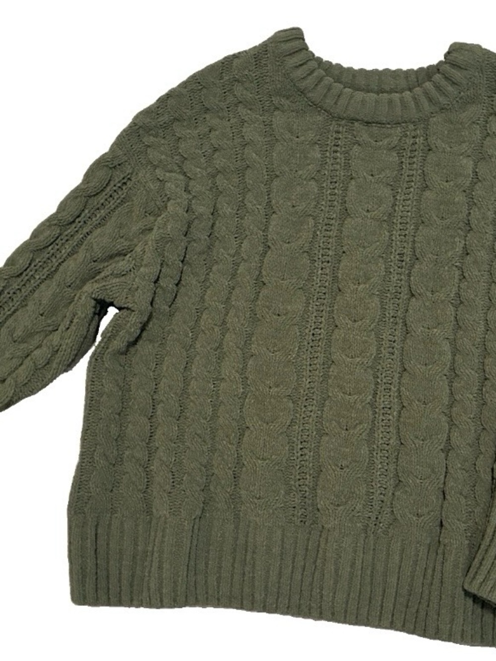 SO Olive Green Cable Crewneck Sweater